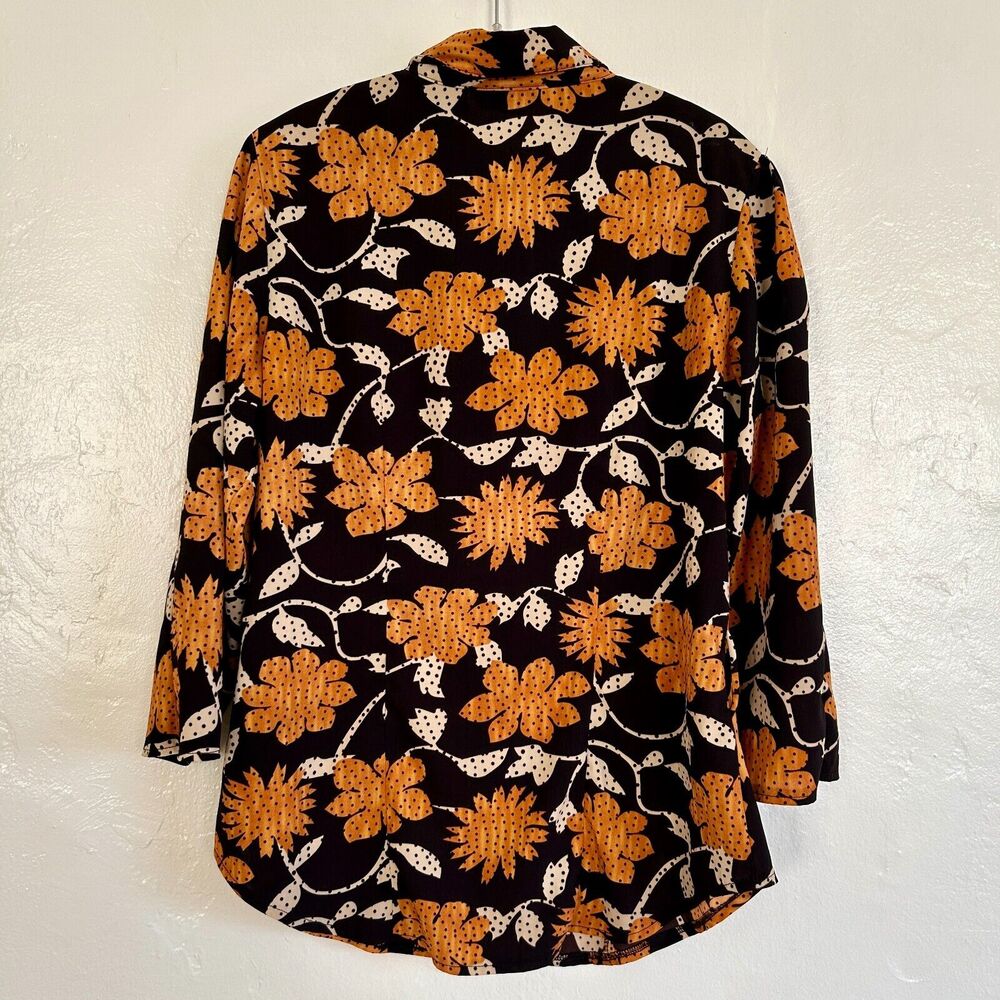 Vintage Mod Flower Blouse Women's Large Orange Brown Retro Daisey By Millenium - Picture 5 of 8